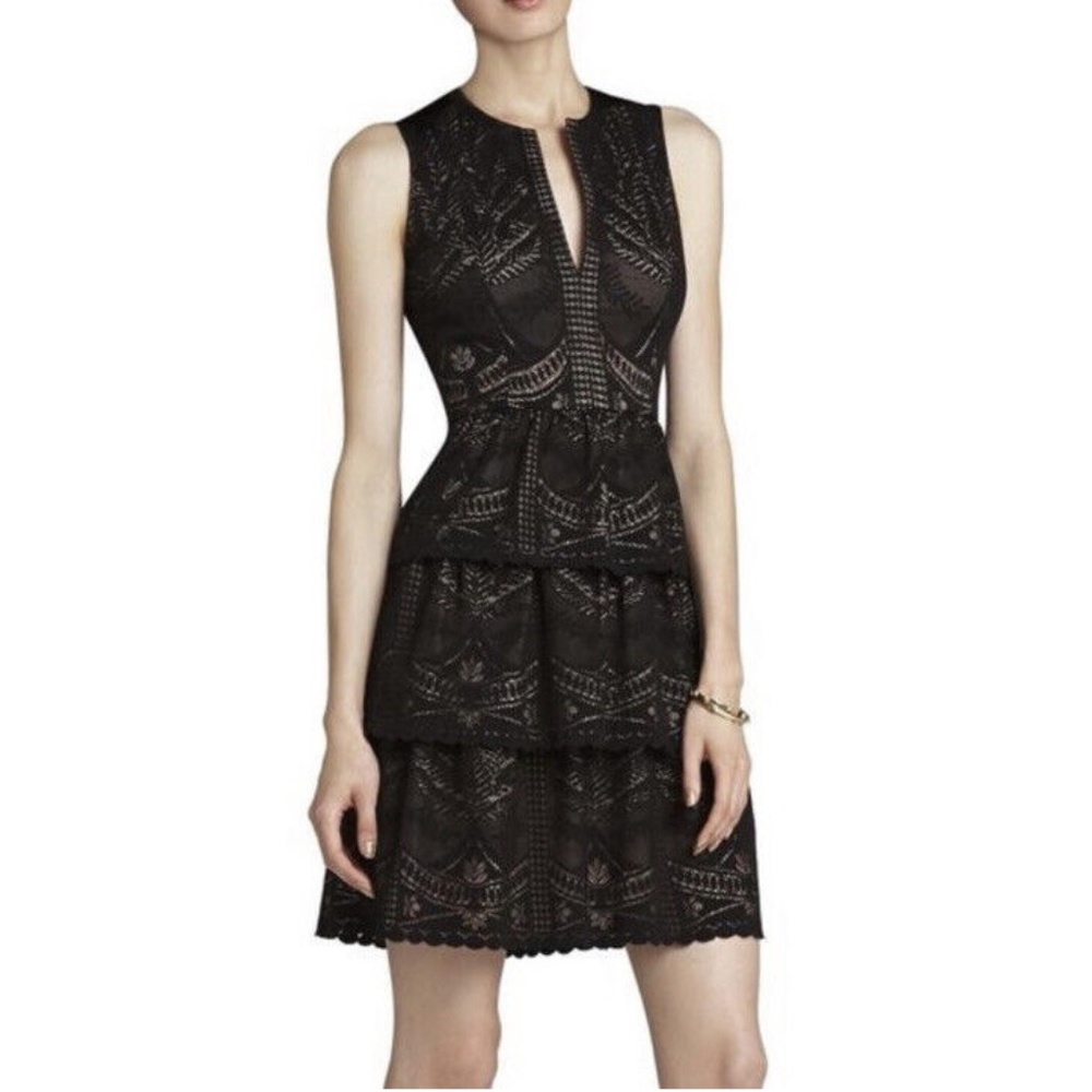 BCBGMaxAzria Scarlett Black Tiered Lace Eyelet Cocktail Dress
